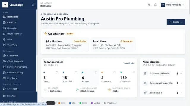 CrewForge dashboard with jobs in progress