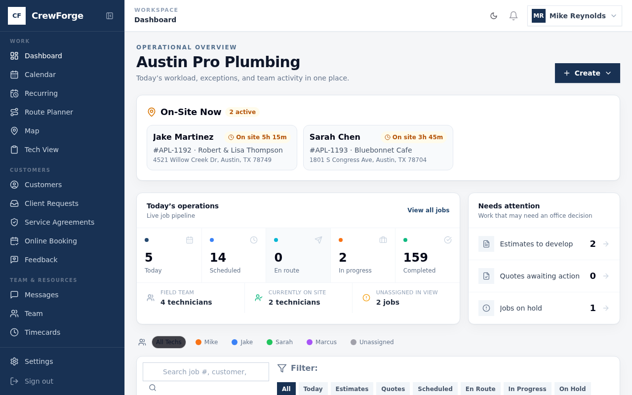 Command Center Dashboard - Crew Forge screenshot