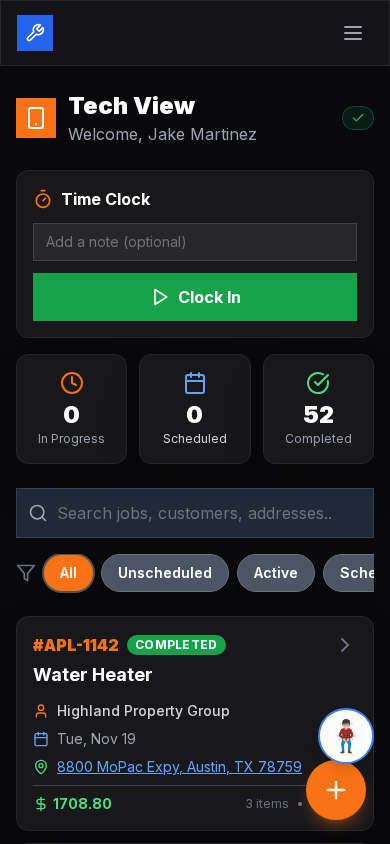 Crew Forge mobile tech view